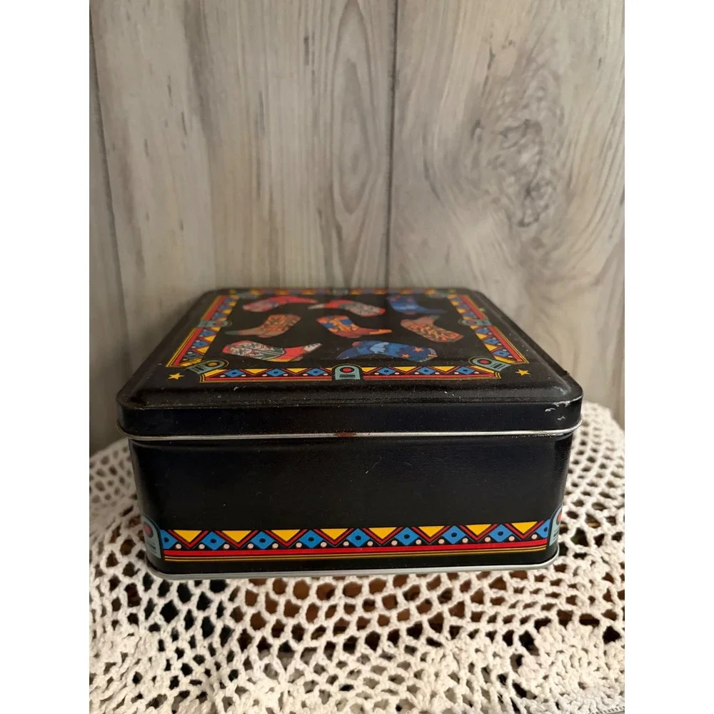 Vintage Cowboy Boot Metal Storage Tin Western Southwestern Collectible Box 6x6